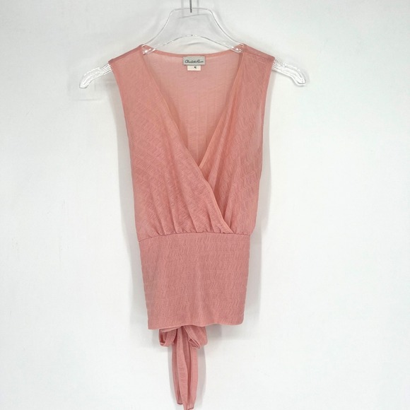 Charlotte Russe Tops - Vtg Charlotte Russe Top Womens M Y2K Sheer Fairy Soft Ethereal Tie Plunge Pink‎